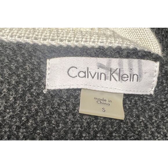 CALVIN KLEIN Sweater Dress SMALL Cream Black Front Zip Waffle Knit Long Sleeve - Picture 4 of 10